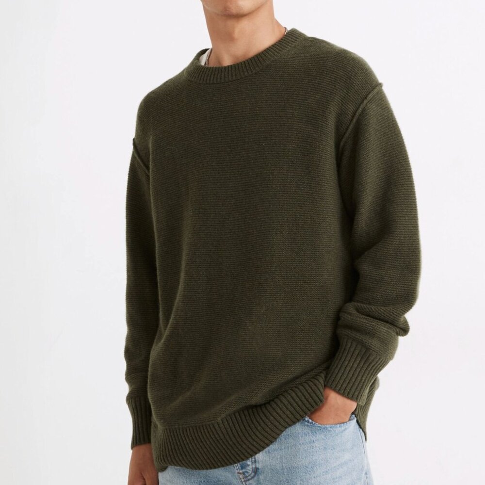 MADEWELL Men's (Re) Sourced Cashmere Donegal Olive Green Pullover Sweater size M